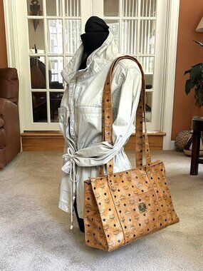 MCM Visetos Shopper Tote Bag, Cognac Tan